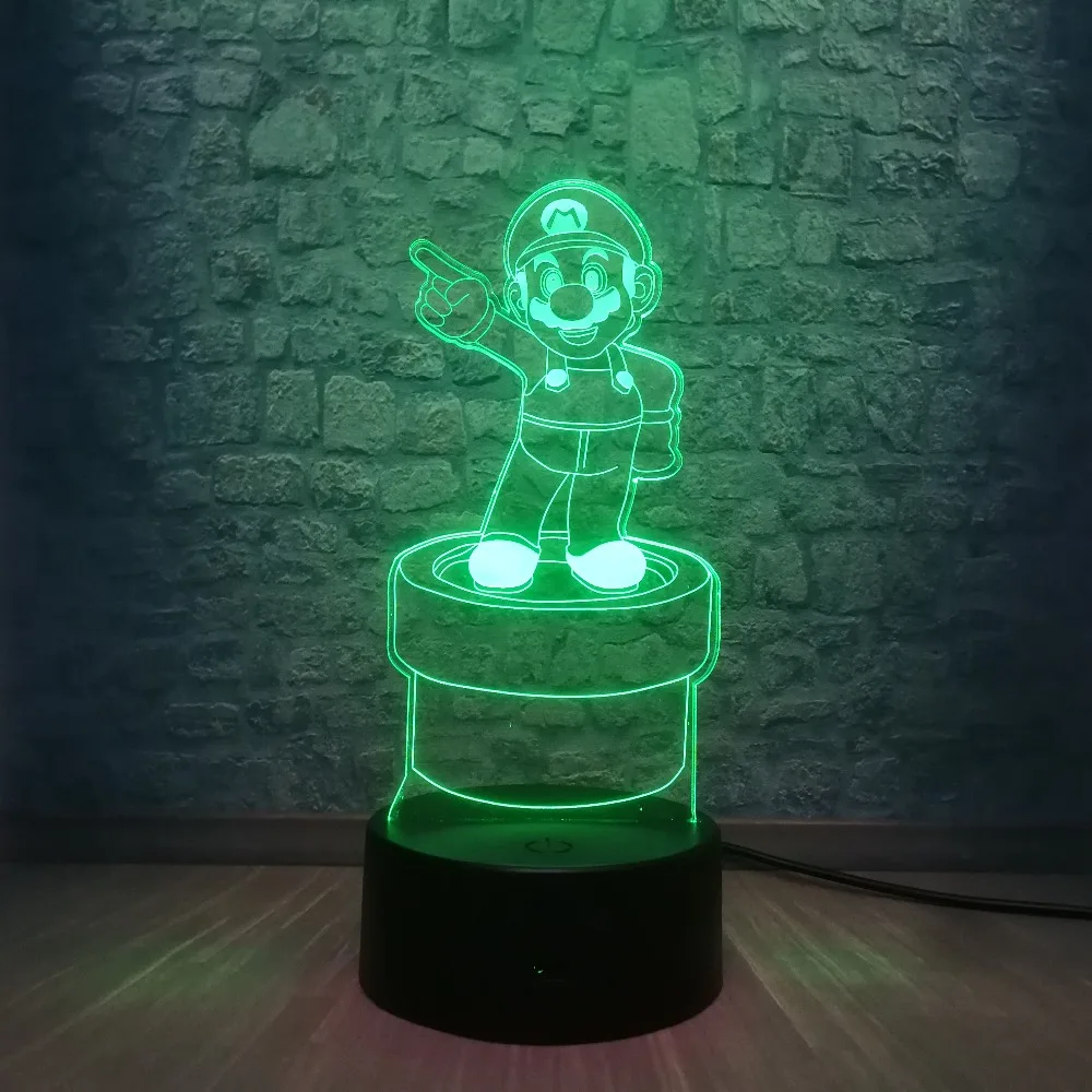 

Cartoon Cute Super Mario Action 3D LED RGB Touch Night Light Figure 7 Color Changing Teen Room Decor Children's Day Gift Kid Toy