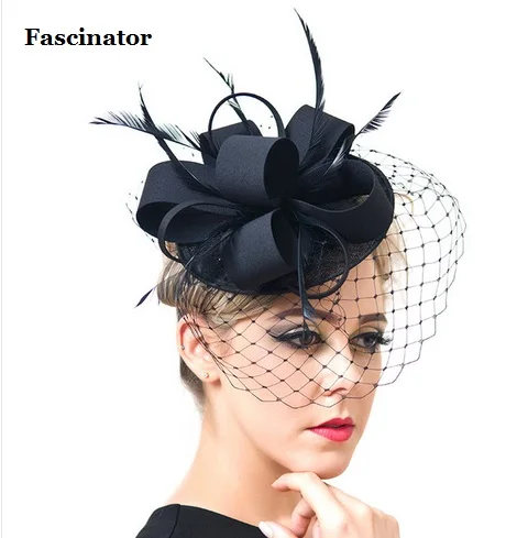 Classic Black Ivory Satin Feather Hats 