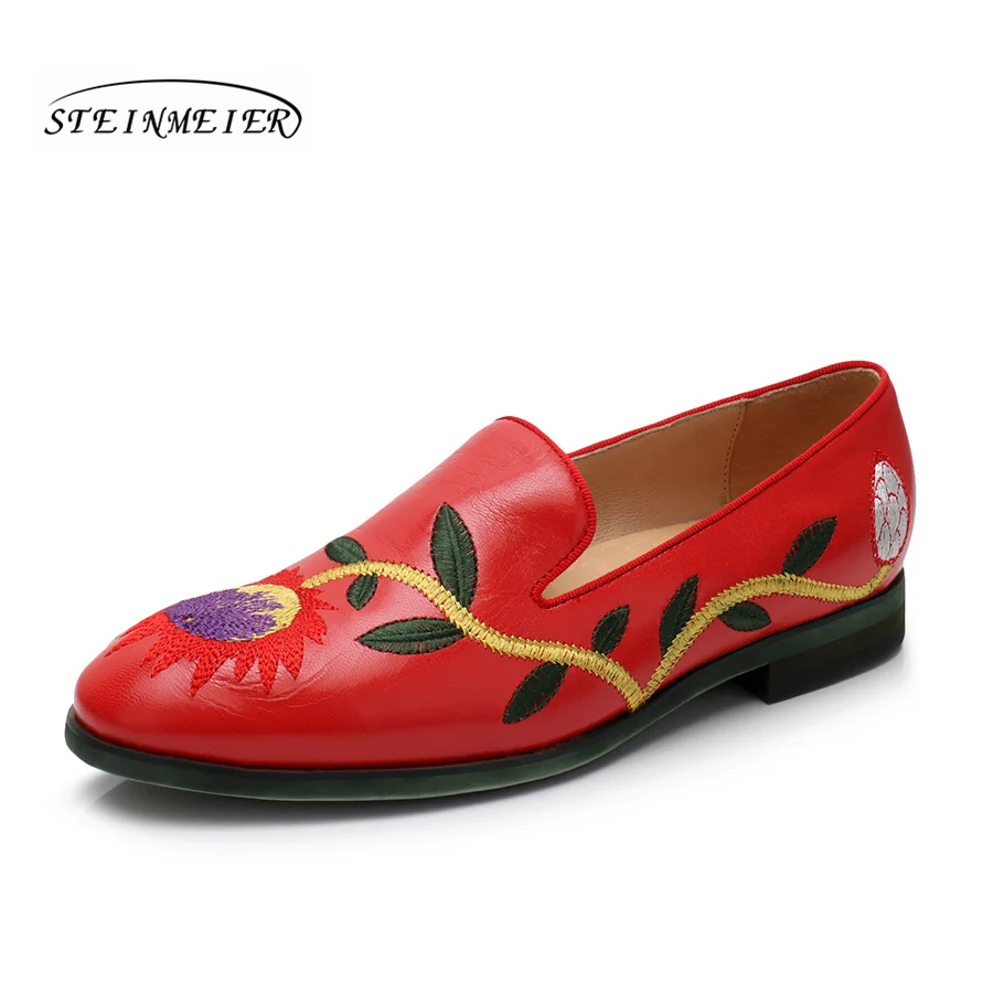 Yinzo/женские туфли-оксфорды на плоской подошве; женские слипоны из натуральной кожи; женские броги; Повседневная обувь в винтажном стиле; женская обувь - Цвет: red