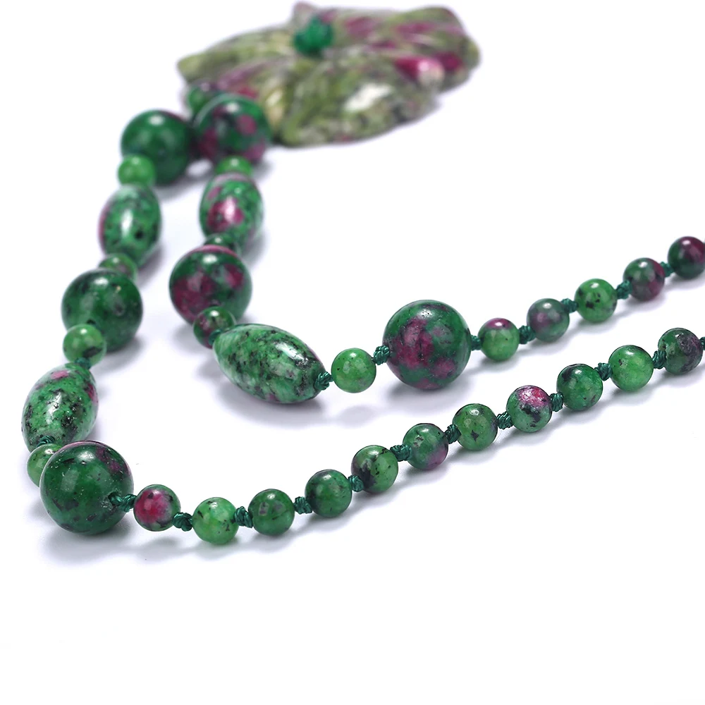 Fonkup Women Long Chains Epidote Necklace Power Stone Pendant Jewelry Vintage Men Plant Accessories Engagement Custom High Grade Fine Jewelry