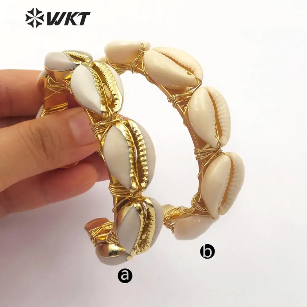 

WT-B476 Natural Cowrie Shell Bracelet with Gold Electroplated Natural Cowry Shell Bangle Wedding Jewelry For Woman