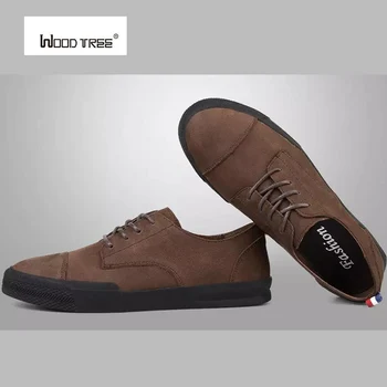 

WOOD TREE Men Leather Casual shoes For Summer Spring Solid Lace Up Genuine Leather Shoes Normal Size Fashion Super Quality