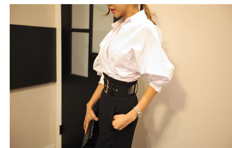  Korean Style Office Lady Women Shirt 2019 Spring White Slim Turn down Collar Blouse Solid Regular B
