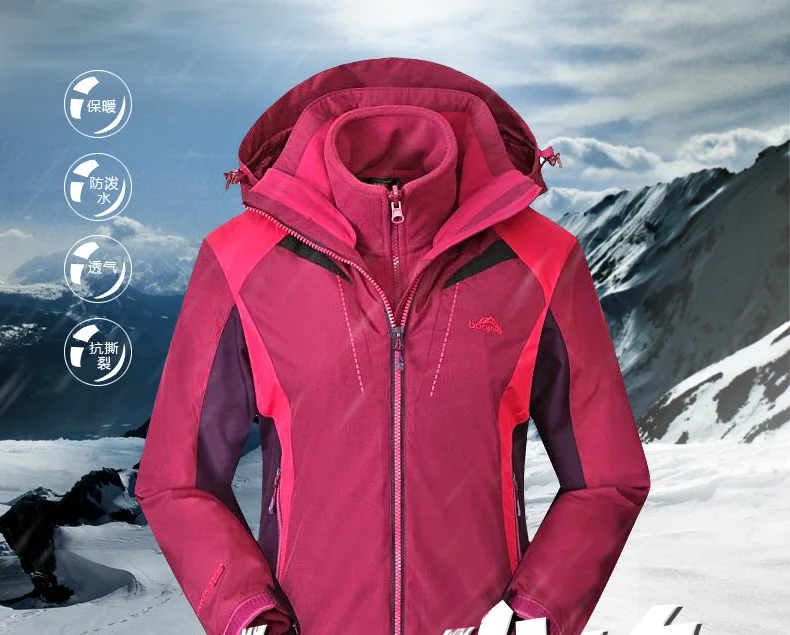 

Outdoor Hot Sale 3 in 1 Free Shipping waterproof windproof women jacket +linner breathable lady sports climbing camping ski coat