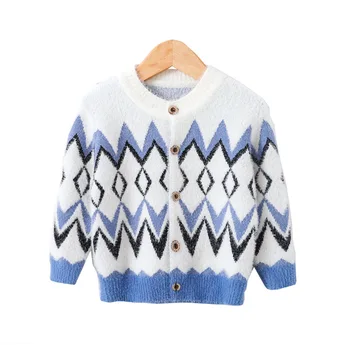 

Autumn winter children's clothing baby girl wool cardigan wave stripe mink wool coat children's sweaters