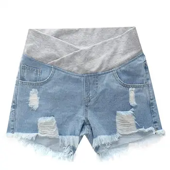 

Women Casual Loose Elastic Waist Maternity Above Knee Low Solid Shorts Denim Shorts Pockets Solid, Patchwork
