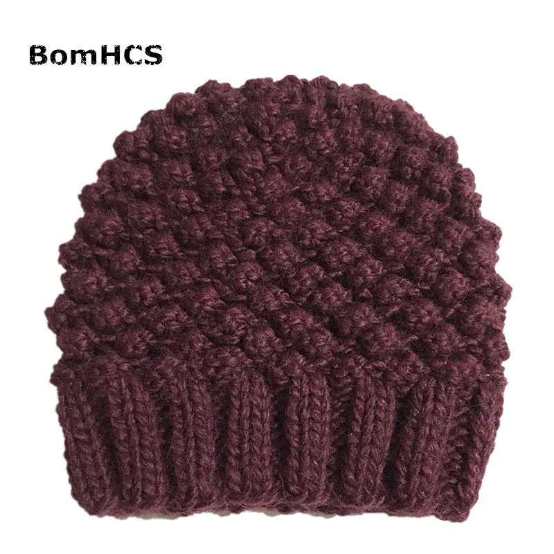 BomHCS Европейский стиль простой унисекс зима теплая пряжа Beanie комплект вязаная шапка+ шарф ручной работы - Цвет: Бургундия