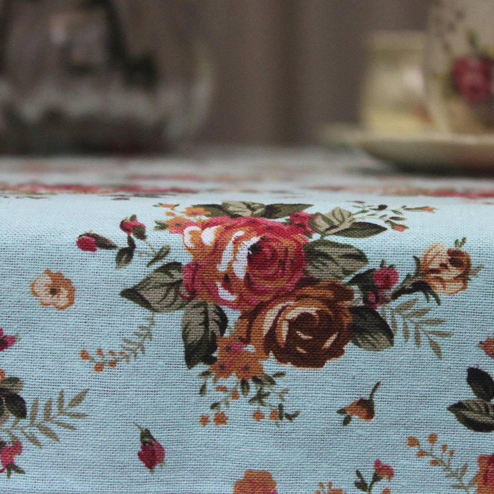 Curcya بيج/الشوكولاته/الأزرق القطن الكتان غطاء الطاولة الرعوية روز الزهور المطبوعة مقهى فندق مطعم سماط Curcya بيج/الشوكولاته/الأزرق القطن الكتان غطاء الطاولة الرعوية روز الزهور المطبوعة مقهى فندق مطعم سماط