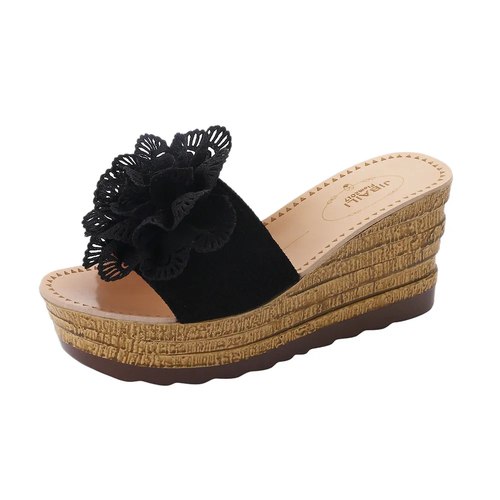 

Summer Floral Women Mules Clogs Wedge Sandals Garden Shoes Handmade Slippers Jelly Color Casual Beach Sandals
