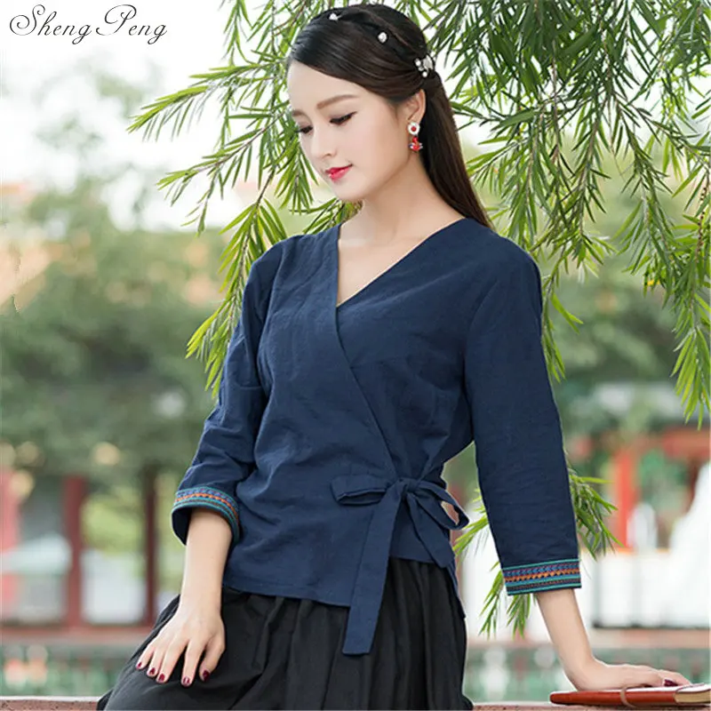 Традиционная китайская одежда для женщин повседневные свободные топы блузка китайского рынка онлайн традиционная китайская рубашка Топ Q321