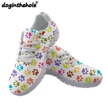 Doginthehole/Спортивная Женская прогулочная обувь; яркий рисунок собачья лапа; уличная спортивная обувь; женские кроссовки на плоской подошве для девочек; сезон лето;