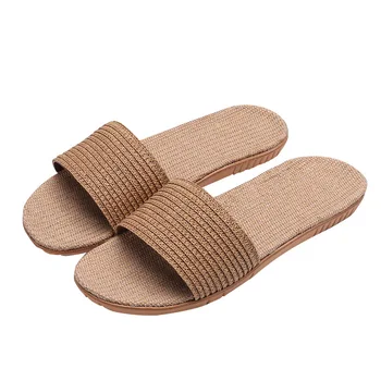 

Lovers Indoor Slippers 2019 Spring Summer Flat Shoes Woman Slip On Flax Slipper Female Slip On Slides Unisex Footwear SH030710
