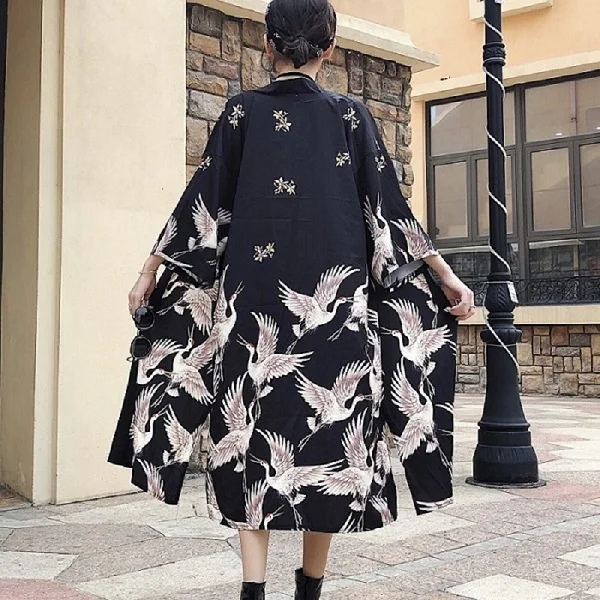 Японский Харадзюку Винтаж женские негабаритных Топы Рубашки уличная мода бандажная блузка японская юката Женская Длинная блузка kz626 - Цвет: black