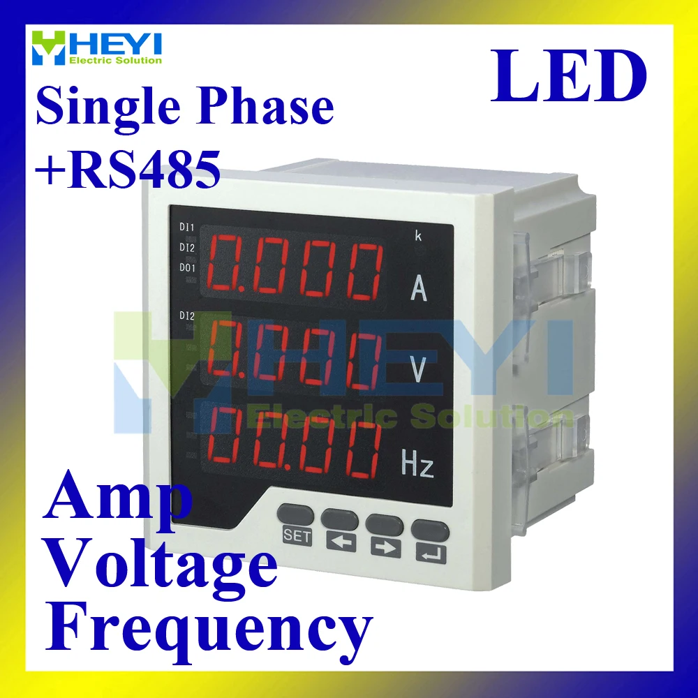 

LED Single phase ampere voltage frequency combined meter 96*96 mm Class 0.5 digital counting meter with RS485