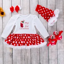 Рождественские комплекты для маленьких девочек 1 платье+ 1 повязка на голову+ 1 пара гетры+ 1 пара обуви, комплект одежды для малышей roupas infantis menina gh