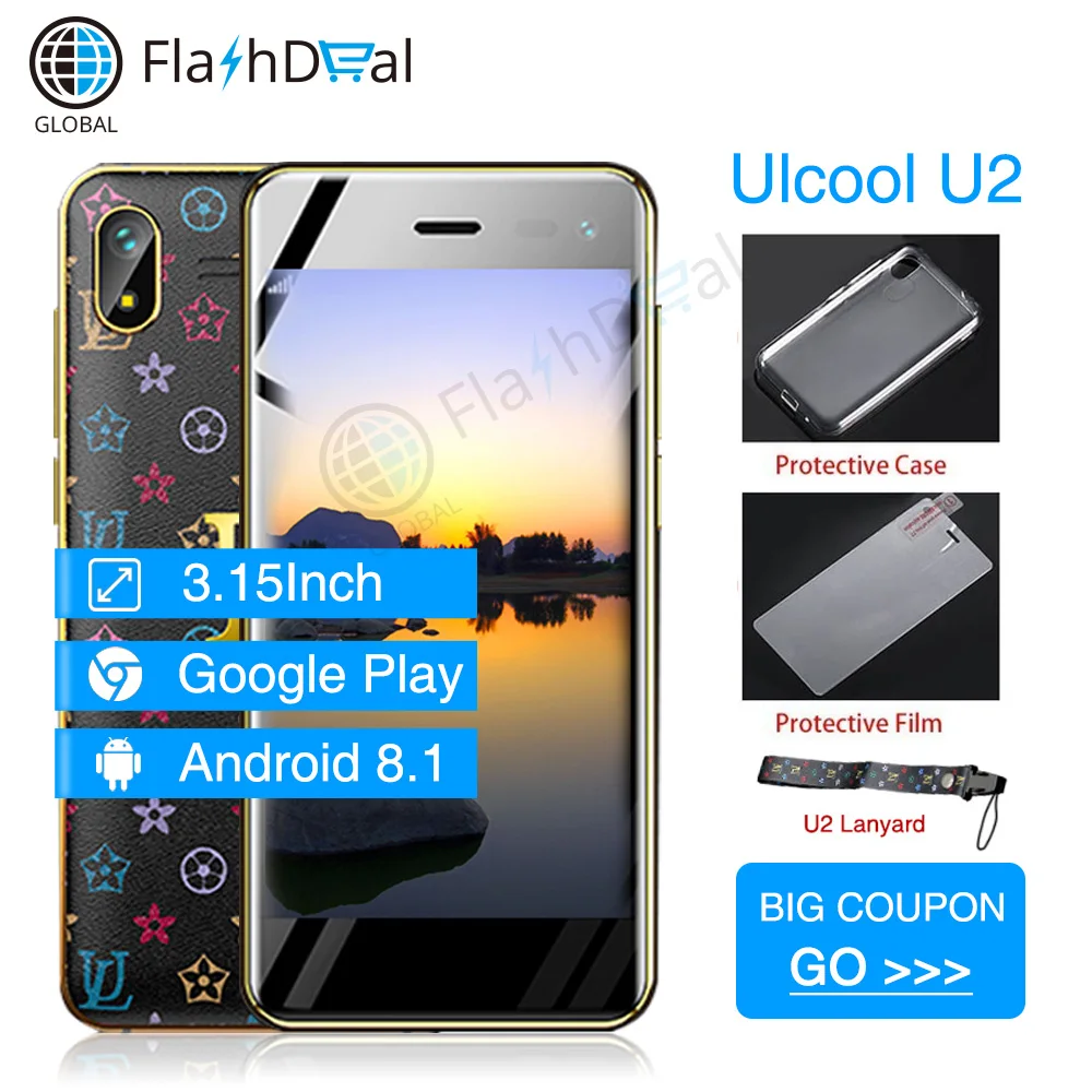 

Smallest 4G Ulcool Smart phone U2 MTK6739 1GB 8GB 3.15Inch Mini celular Android 8.1 Google Play store leather small mobile phone