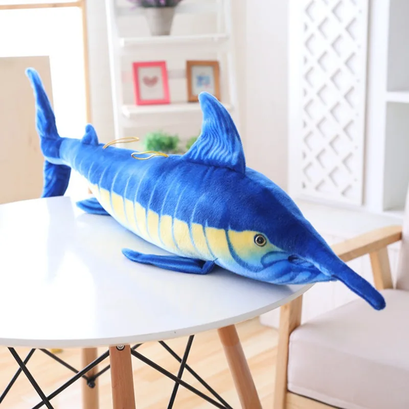 1pc 100cm/140cm Simulation Blue Marlin Plush Pillow Soft Cartoon Animal Shark Stuffed Doll Fish For Gifts Home Decoration Toys