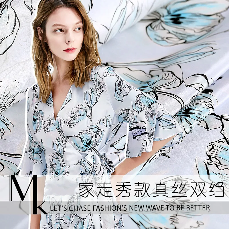 

140cm digital printed silk fabric 16mm silk crepe de chine fabric drape silk fabric for dress wholesale silk cloth