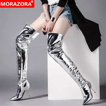 

MORAZORA 2019 Newest over the knee thigh high boots women sexy slim thin high heels autumn winter boots woman Night Club Shoes