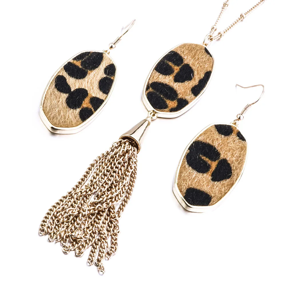 

2019 New Fashion Layering Cloth Leopard Stripe Print Choker Necklace/Earrings For Women Jewelry Sets