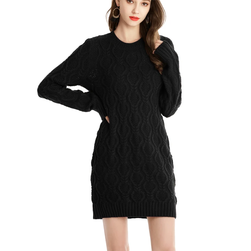 Autumn Winter Thick Warm Sweater Dress Women Sexy O-neck Dress Female Long Sleeve Knitted Dress Femme Vestidos Plus size