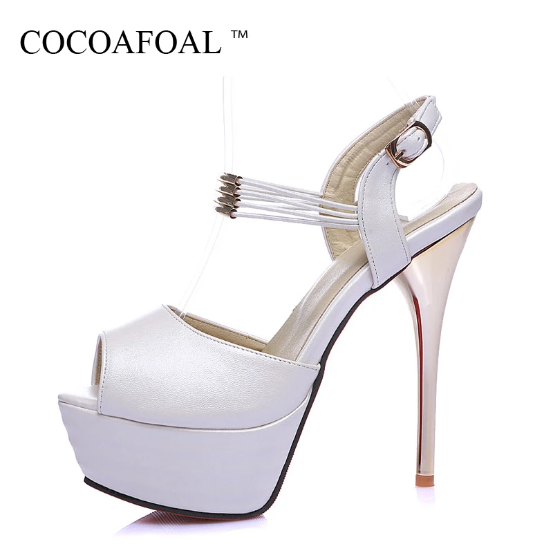 

COCOAFOAL Women White Wedding Sandals Plus Size 31 - 44 Pink Rose Red High Heels Pole Dance Shoes Sexy Peep Toe Summer Pumps
