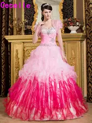 2019 бальное платье Quinceanera платье с куртками длинные оборки Тюль PinkSweet 16 15 Принцесса Quinceanera вечерние платья корсет сзади