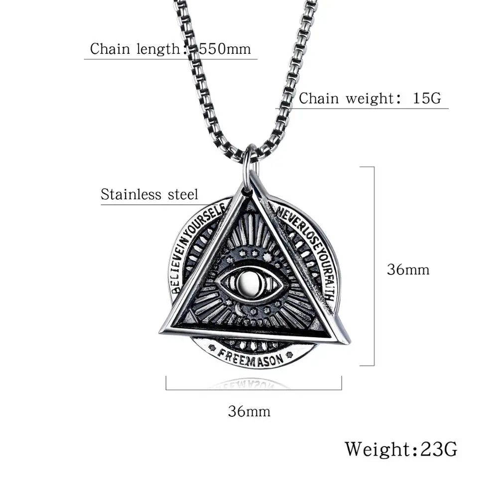 New Fashion Stainless Steel Punk Style Masonic Eye Pendant Necklace For Men Jewelry Gift XL096