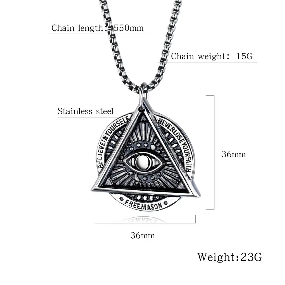 

New Fashion Stainless Steel Punk Style Masonic Eye Pendant Necklace For Men Jewelry Gift XL096
