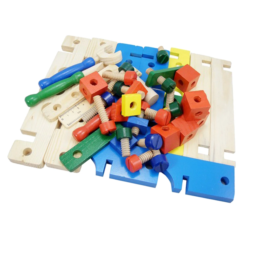 Baby Preschool Educational Wooden Combine Tools Nuts Sets Children Toys Gift - Pounding Tool Kit - Screwing Construction Toy