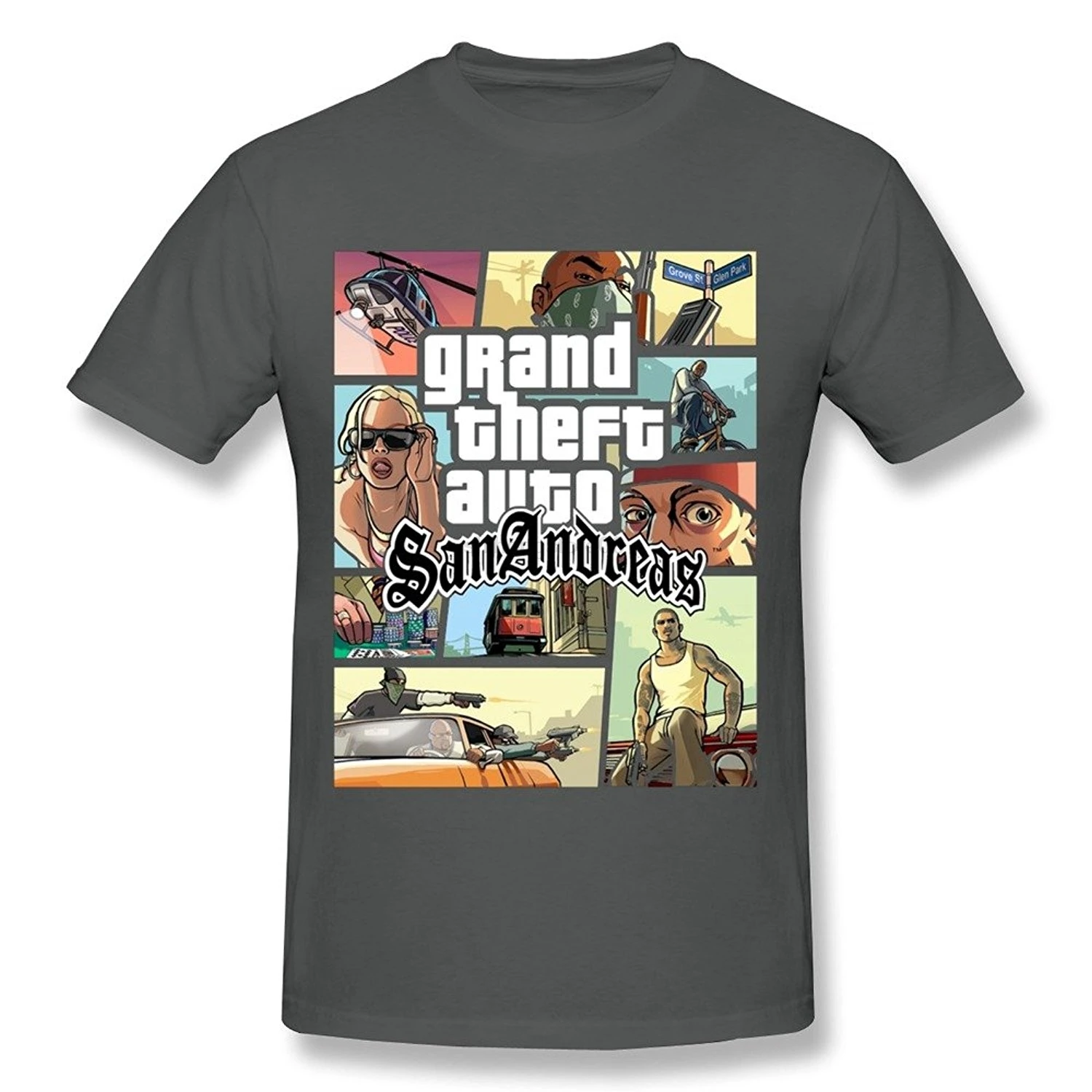 

LEQEMAO Men's San Andreas Poster T-shirt