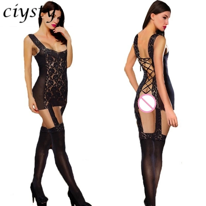 

Ciysty 20178 Newest Black Sexy Babydolls Sleepwear Women Erotic Lingerie Dress Sexy Lingerie Hot Pajamas mini dresses Plus size