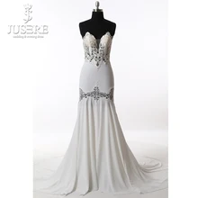 Jusere Off the Shoulder Mermaid Soft Sheath Hollow Out Flower High-end Customize Open Back Elegance Wedding Dresses 2017
