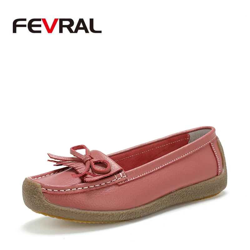 

FEVRAL Brand 2019 Woman Leather Shoes Moccasins Mother Loafers Soft Leisure Flats Female Driving Casual Footwear Size 35~42