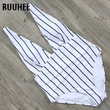 RUUHEE, сдельный купальник, женский сексуальный купальник с открытой спиной, купальный костюм,, в полоску, одежда для плавания, с бантом сзади, пляжная одежда