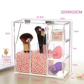 

Creative Acrylic Cosmetic Organizer Transparent Crystal Dustproof Lipstick Makeup Brush Puff Display Decoration Storage Boxes