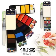 18/25 цветов акварельные краски в наборе Студенческая детская краска ing сплошной воды набор краски в коробке портативные художественные принадлежности с ручкой