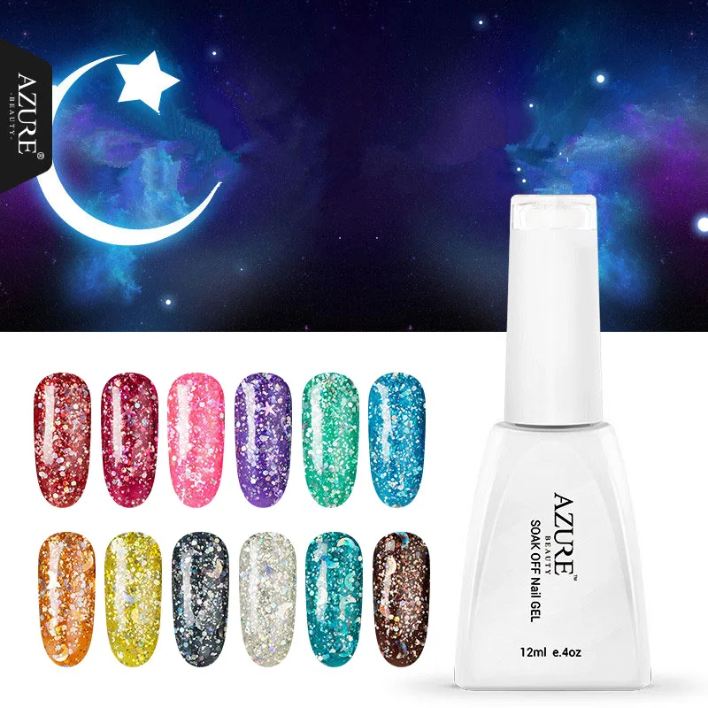 Лазурная красота Star Glitter УФ-гель для ногтей Soak Off ногтей маникюр Лак Полупостоянный Hybrid Led Лак для ногтей 12 мл