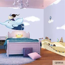 Пользовательские DIY ткань и текстильные обои для стен матовый шелк для детской комнаты 3D настенные фрески мультяшный персонаж Dumbo Cloud Top