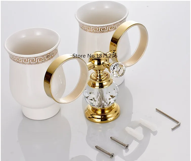 Золото двойной стакан держатель Латунь+ кристалл+ керамика встроенные чашки и держатели стакан Зубная щётка держатель Ванная комната аксессуар