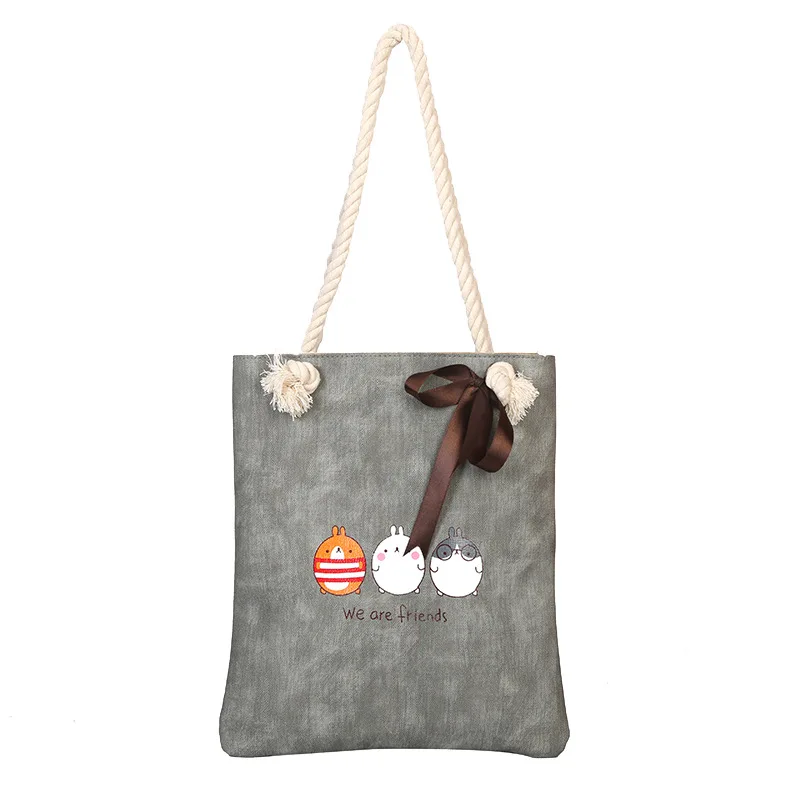 

WOMEN cute animal printing shoulder bag woven strap shopping bag canvas ita kwayi tote bags lady's purse