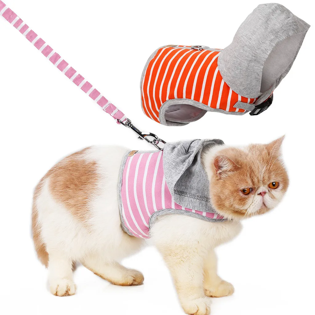 Регулируемый питомец кошка собака с шляпой тяга Мода полоса нагрудный ремень товары для домашних животных
