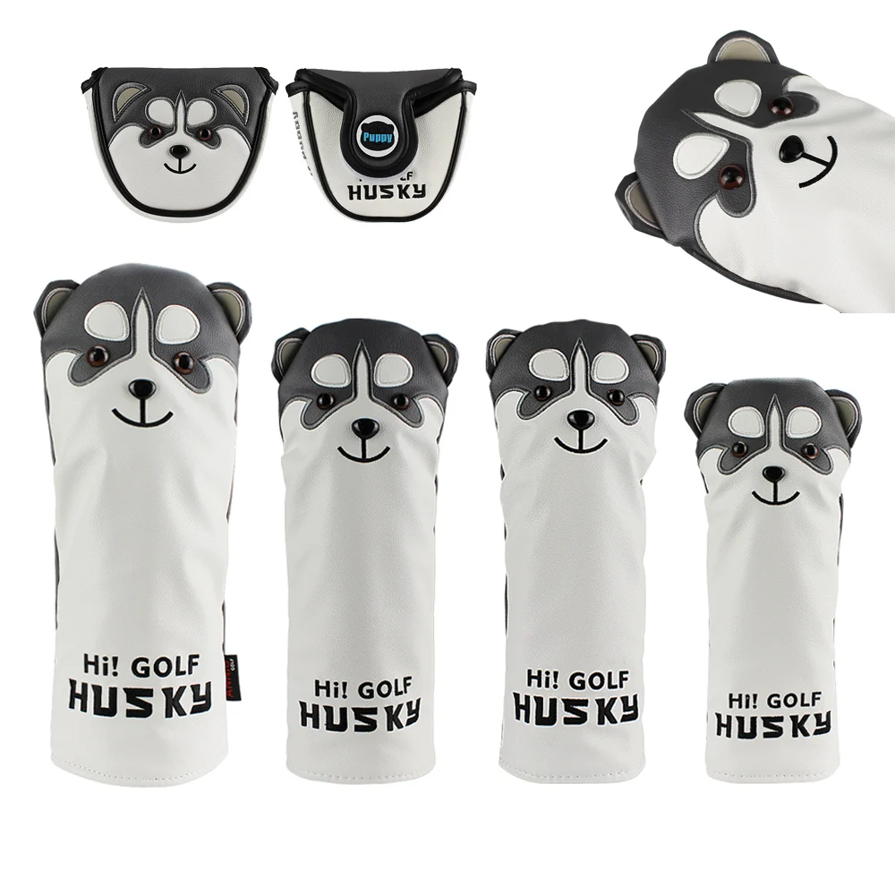 

GOG Golf Club Headcover Lovely Dog Husky Golf Driver Head Cover Cartoon Animal #1 #3 #5 #ut Woods PU Dustproof Covers Freeship