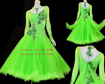 

Waltz Ballroom Competition Dance Dress Women New Design Green Color Ballroom Dress Custom Made Standard Ballroom Dance Dresses