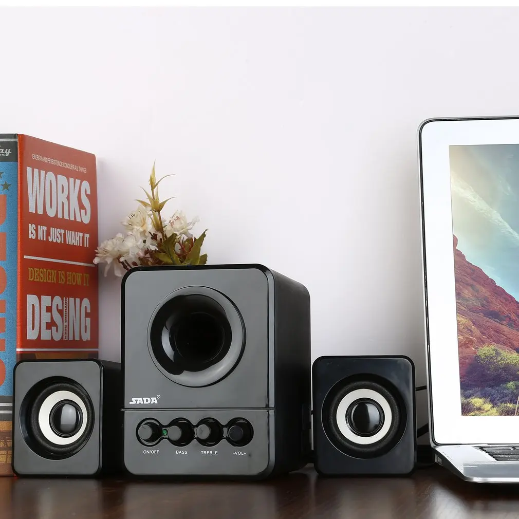 SADA D-203 Computer Speaker Stereo Portable Multimedia Laptop USB Speaker TF/U Disk Bass Gun Support