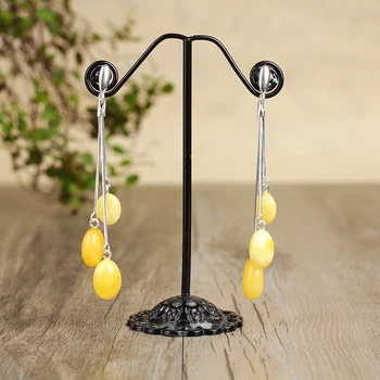 

Genuine Natural Amber Water Drop Earrings 925 Sterling Silver Elegant Dangle Earrings for Women Jewelry Genuine Luxury Support