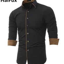 Мужская брендовая рубашка, Мужская Высококачественная рубашка с длинным рукавом, повседневная однотонная приталенная Черная мужская одежда, рубашки camisa masculina 3XL