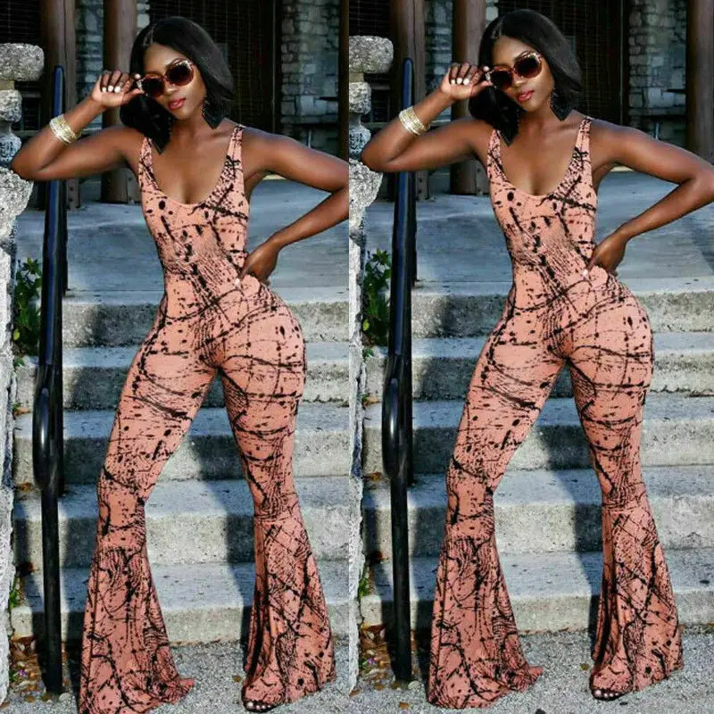 

2019 Hot Fashion Ladies Women Casual 2019 New Summer Jumpsuit Sleeveless Clubwear Wide Leg Pant Boot Cut Summer Outfits