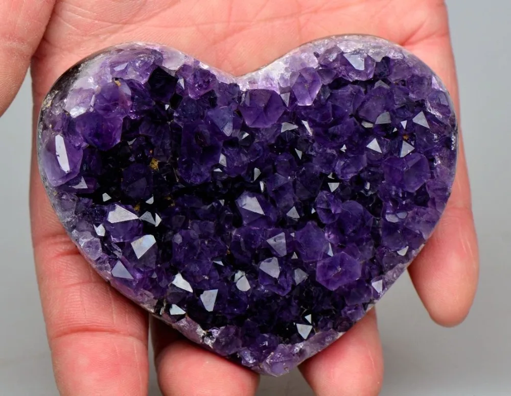 

3.0 inch URUGUAYAN AMETHYST GEODE CLUSTERS HEART beautiful amethyst crystal cluster heart Without wood base