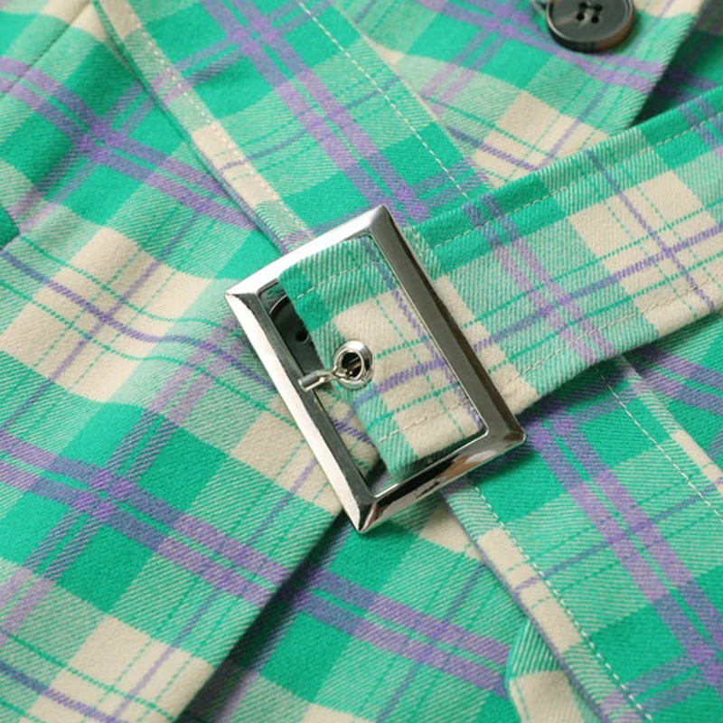 2019 New Spring Autumn Elegant Green Plaid Long blazer Jacket Women Vintage Long Sleeve With Sashes Female Casual Outerwear Tops 2019 New Spring Autumn Elegant Green Plaid Long blazer Jacket Women Vintage Long Sleeve With Sashes Female Casual Outerwear Tops